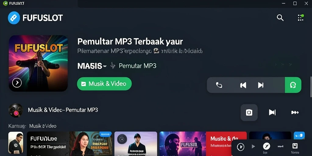 Tampilan antarmuka utama FUFUSLOT untuk Pemutar MP3 yang modern dan intuitif.