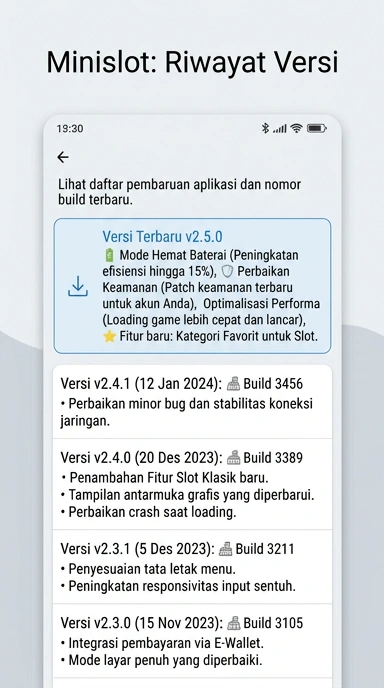 Riwayat Versi minislot untuk Pengguna Android